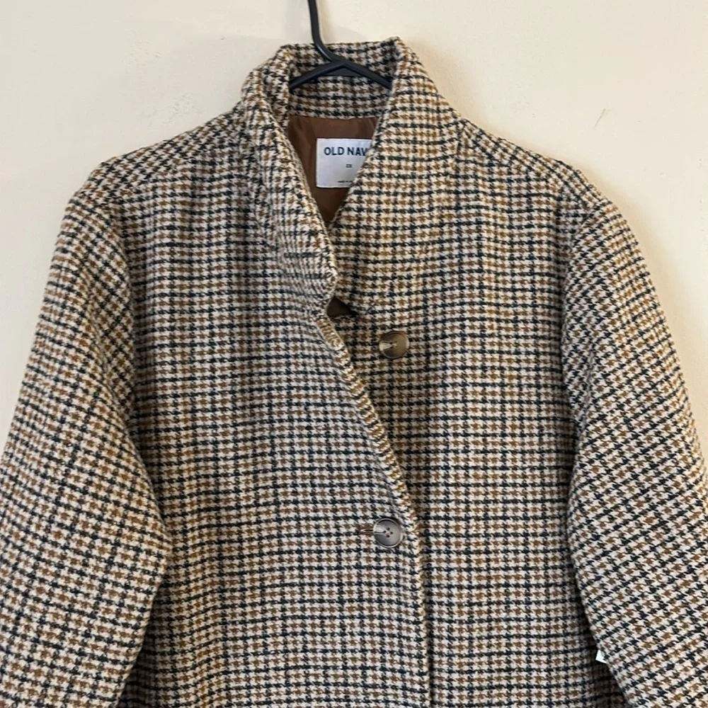 Old Navy Soft-Brushed Houndstooth Plaid Button-Front Wool Blend Overcoat Size 2X